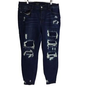 Judy Blue Womens Distressed Skinny Fit Dark Wash Denim Jeans Blue Plus Size 18W